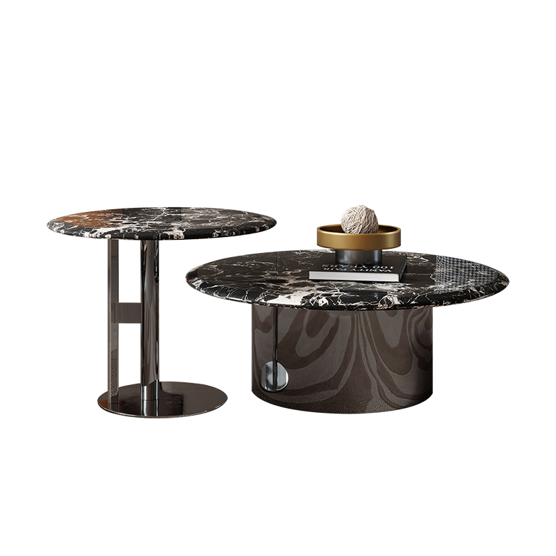 Modern Minimalist Marble Coffee Table with Stainless Steel Black Titanium Base