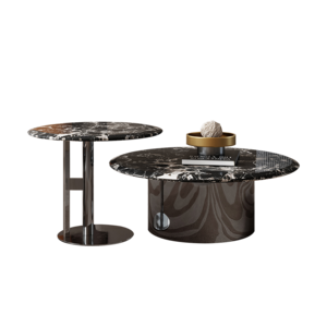 Modern Minimalist Marble Coffee Table with Stainless Steel Black Titanium Base