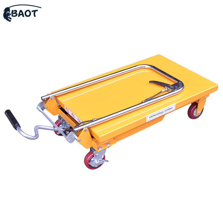 350kg 500kg 1000kg customize manual lift table hand hydraulic scissor lift table with wheels