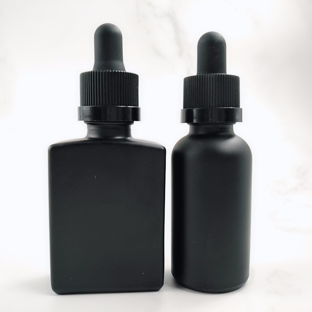 round rectangle square 30ml matte black essential oil beard oil glass dropper bottle