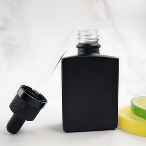 round rectangle square 30ml matte black essential oil beard oil glass dropper bottle