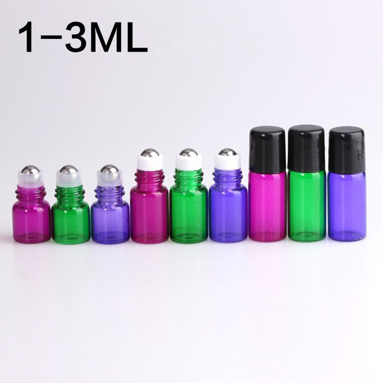 Mini essential oil perfume roller bottle clear amber pink purple green 1ml 2ml 3ml 5ml 10ml glass roll on bottle with cap