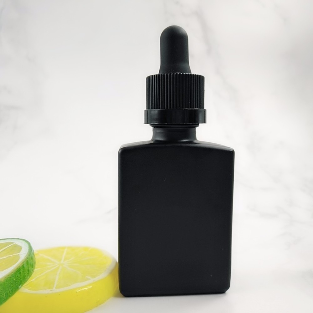 round rectangle square 30ml matte black essential oil beard oil glass dropper bottle