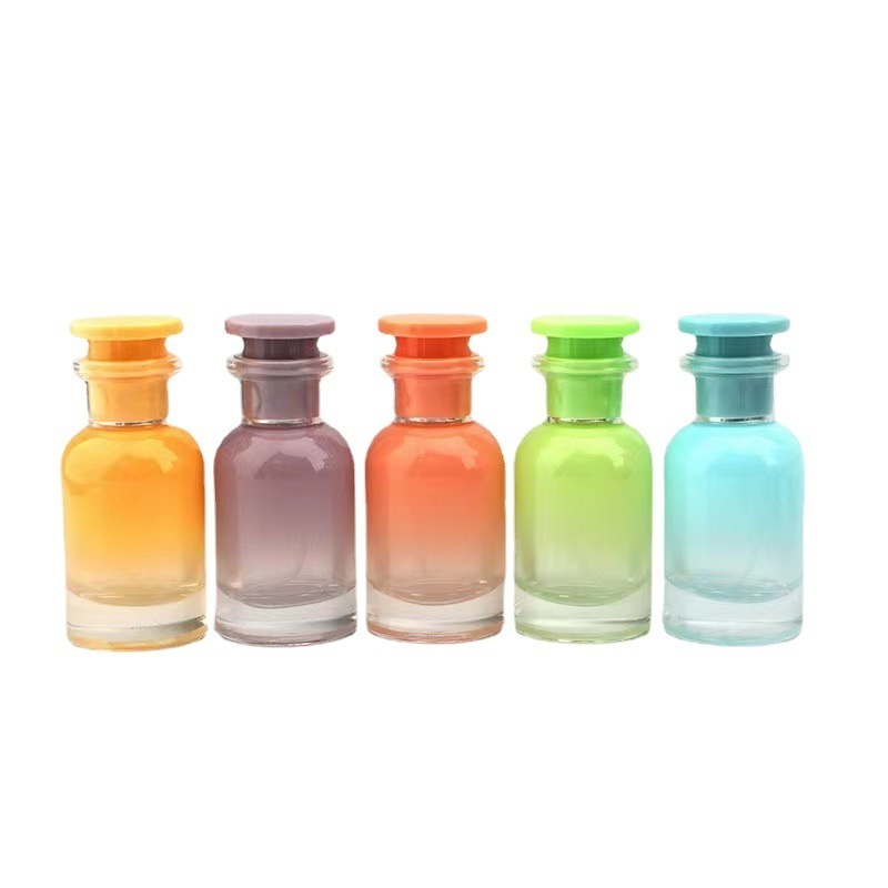 Custom Logo Cylinder Shape Perfume Bottle Electroplating Iridescence Glass Perfume Bottle 30ml