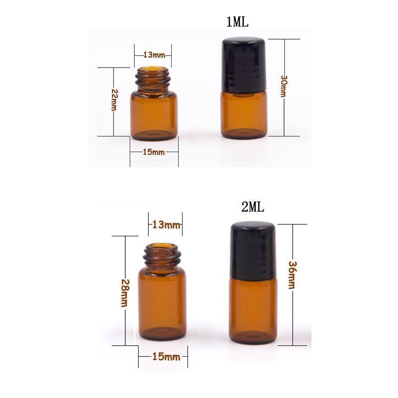 Mini essential oil perfume roller bottle clear amber pink purple green 1ml 2ml 3ml 5ml 10ml glass roll on bottle with cap