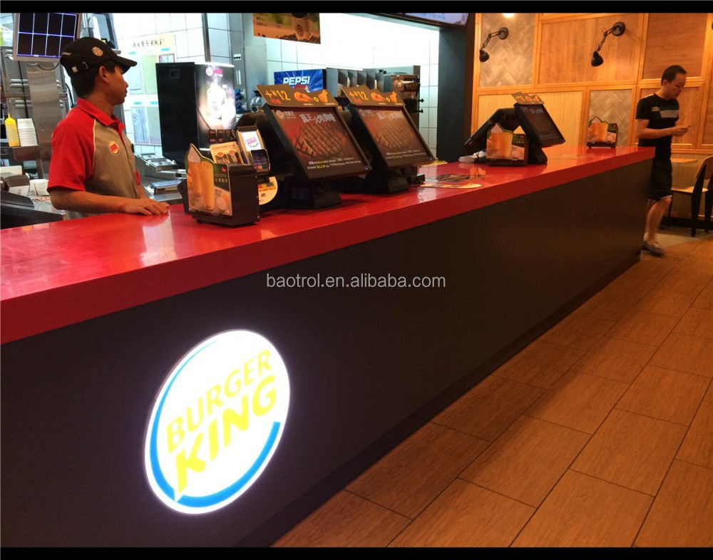 Awesome beight red restaurant bar counters for KFC fast food order table