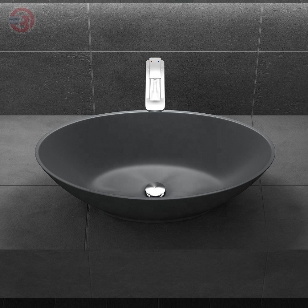 customize modern artificial stone washroom basin Matte Black Bathroom Tempered Glass Sink Wash Vanity Basin