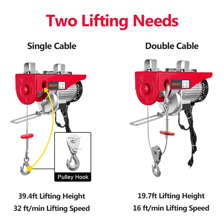 Elevator lifting lowering Wire rope 1000kg with electric wire rope hoist