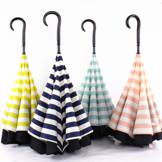 H812 Outdoor Sunny Rainy Multifunction Parasol Reverse Umbrella Creative Multi Colour Strip Pattern Straight Handle Umbrellas