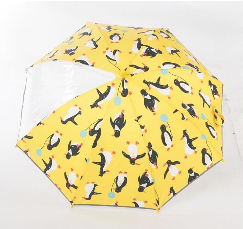 Z77 New children's umbrellas long curve handle transparent rain umbrella for kids cartoon animals style girl boy clear parasol