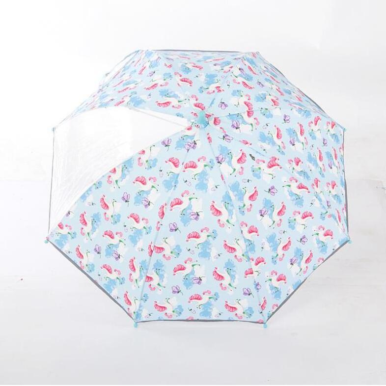 Z77 New children's umbrellas long curve handle transparent rain umbrella for kids cartoon animals style girl boy clear parasol