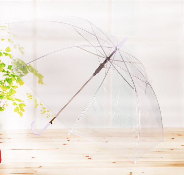 P258 Clear Transparent Rain Umbrella PVC Rain Dome Rain Sun Shade Long Handle Straight Stick Umbrella