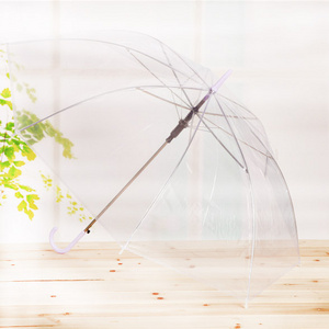 P258 Clear Transparent Rain Umbrella PVC Rain Dome Rain Sun Shade Long Handle Straight Stick Umbrella