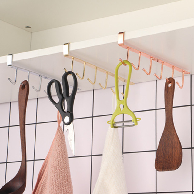 EE141 6 Metal Closet Organizer Shelf Rack Cleaning Tools Hanger Clip Under Board Hooks Kitchen Sundry Storage Holder Rack