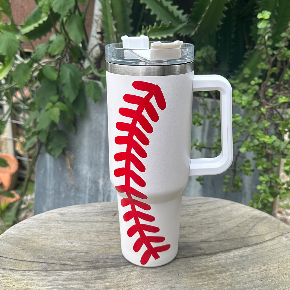 DD1753   Double Wall Vacuum Sealed Stainless Steel Cup Iced Tea Coffee 40oz Insulated Travel Mug Baseball Tumbler with Handle