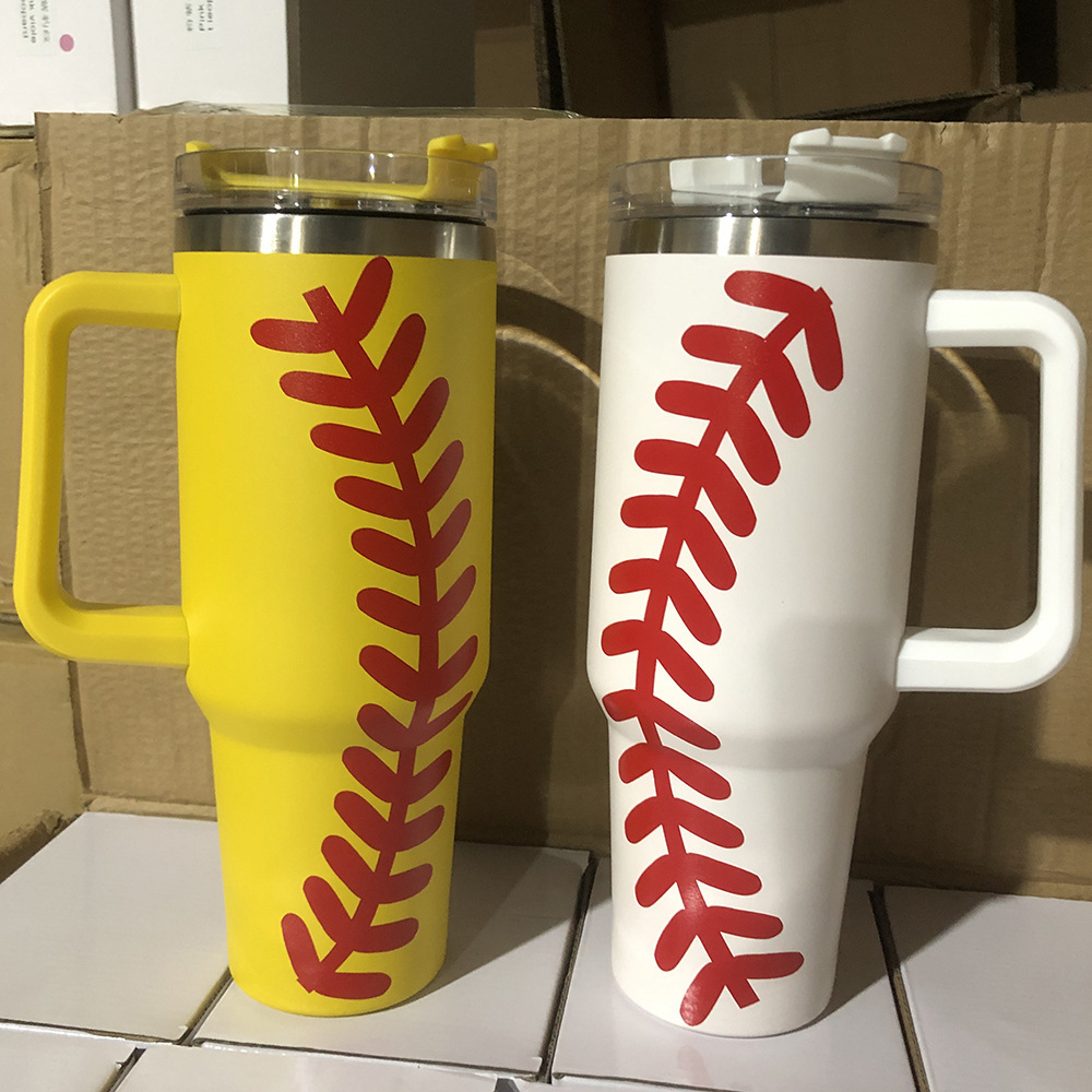 DD1753   Double Wall Vacuum Sealed Stainless Steel Cup Iced Tea Coffee 40oz Insulated Travel Mug Baseball Tumbler with Handle