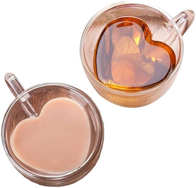 O351 Heart Love Shaped Double Wall Glass Mug Resistant Tea Mug Milk Lemon Juice Cup Drinkware Lover Coffee Cups