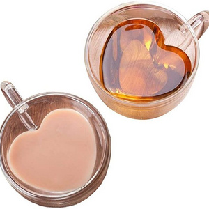 O351 Heart Love Shaped Double Wall Glass Mug Resistant Tea Mug Milk Lemon Juice Cup Drinkware Lover Coffee Cups