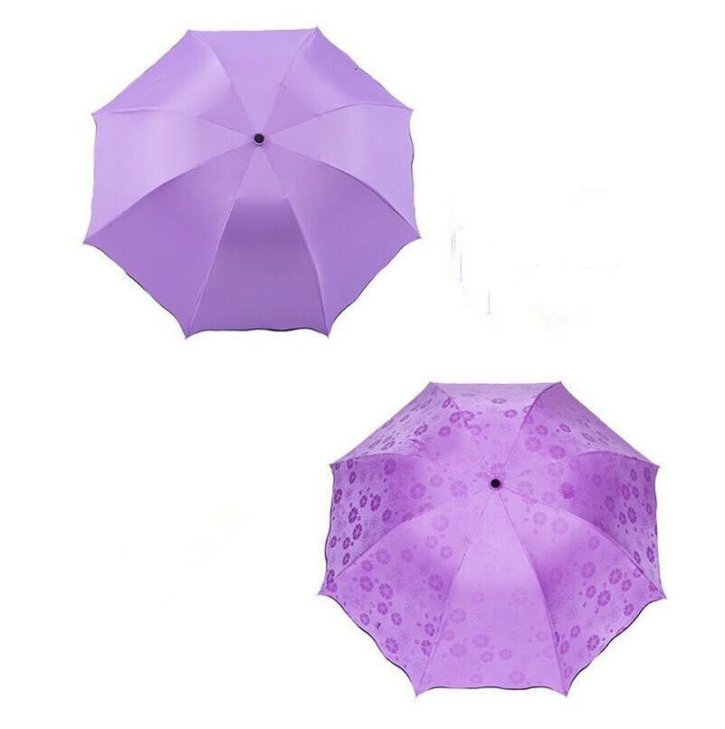 O-168 Flower Color Changing Umbrella Three Folds Magic Windproof Anti UV Sun Rain Outdoor Folding Umbrella