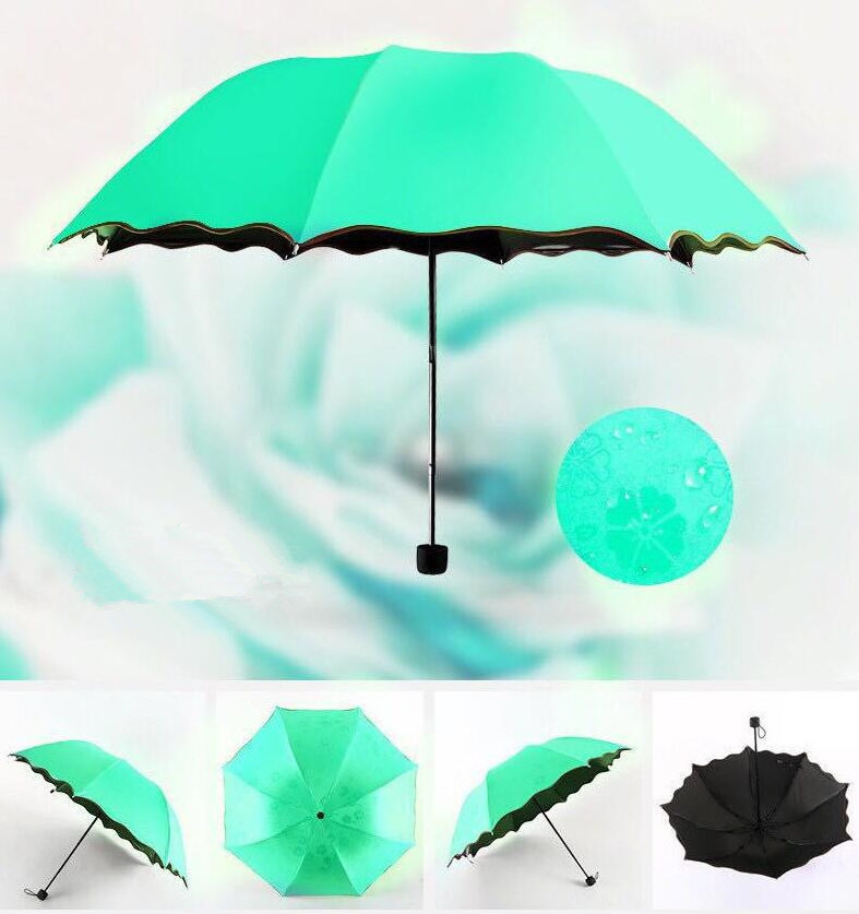 O-168 Flower Color Changing Umbrella Three Folds Magic Windproof Anti UV Sun Rain Outdoor Folding Umbrella