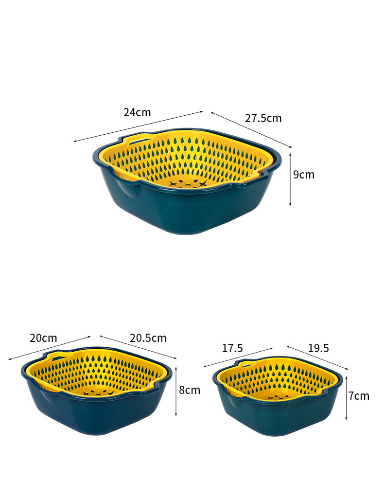 WDD589 Double Layer Practical Vegetable Fruits Wash Basin 6 Pieces Set Kitchen Thickened Drain Basket Multipurpose Drain Baskets