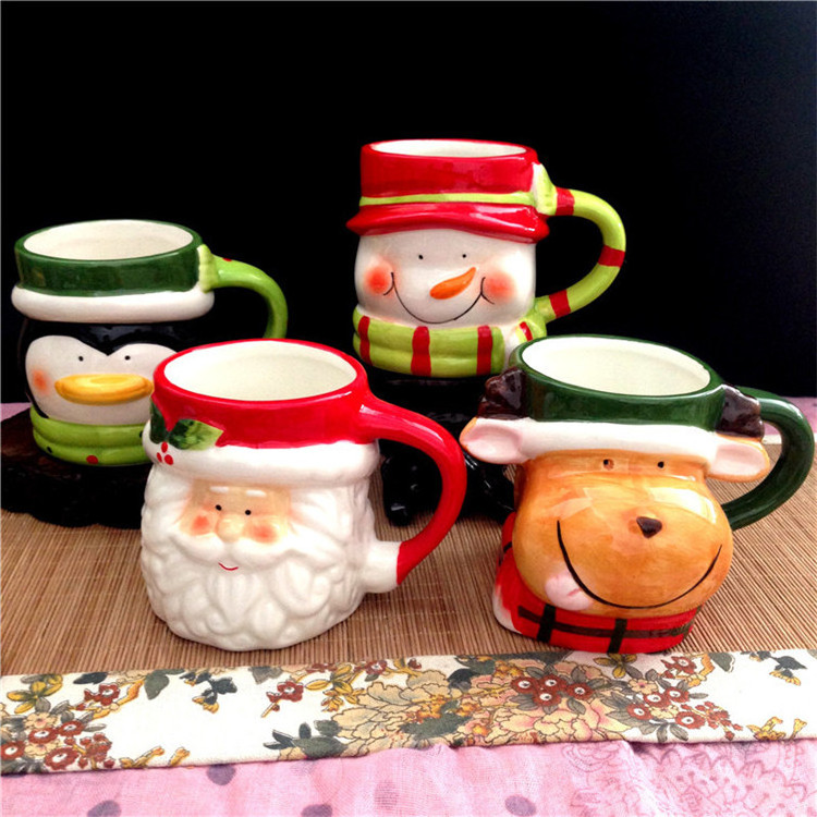 H196 Creative Xmas Children Adults Gift Cute Cartoon Porcelain Cup Christmas Santa Snowman Deer Ceramic Mug