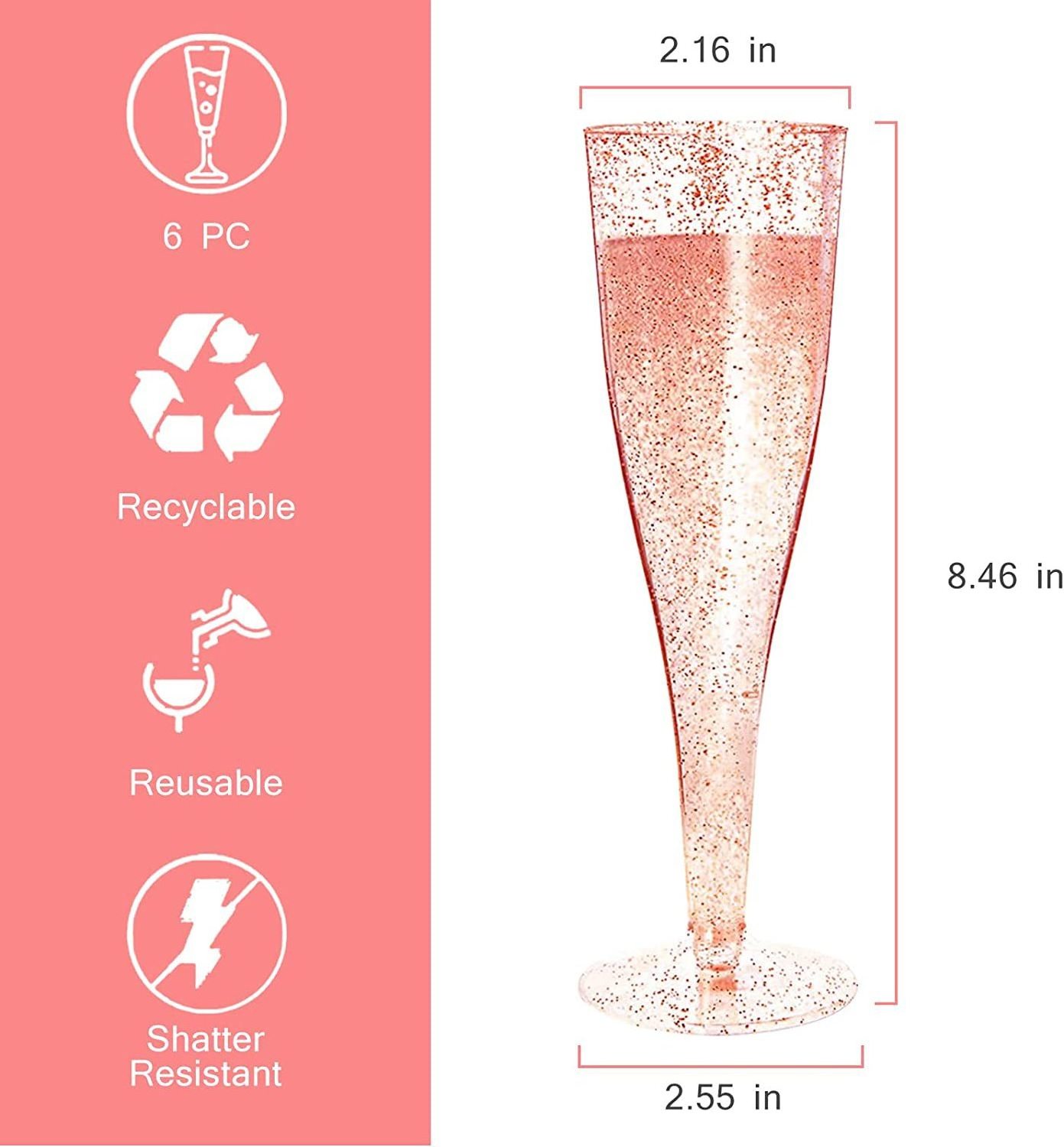 DD1091  Disposable 4.5OZ Glitter Party Cocktail Wine Cups Decor Clear Toasting Wedding Glasses Plastic Champagne Flutes Goblets