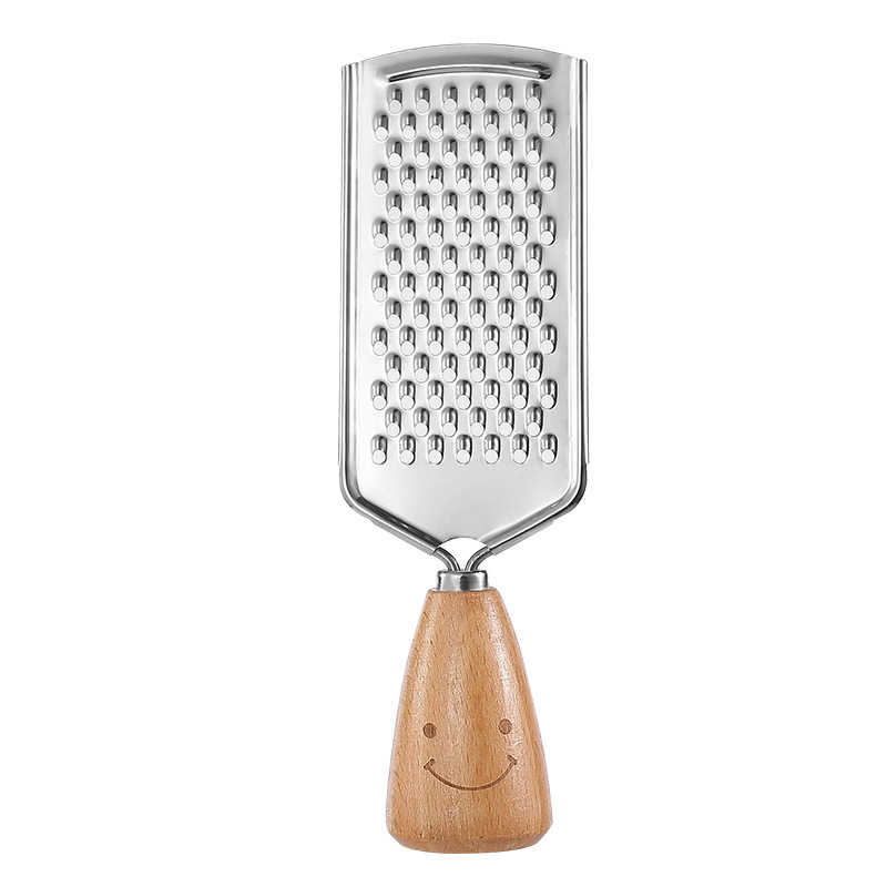 CL471 Smiling Face Wooden Handle Small Kitchenware Set Whisk Grater Pizza Fork Stainless Steel Cooking Utensils Set