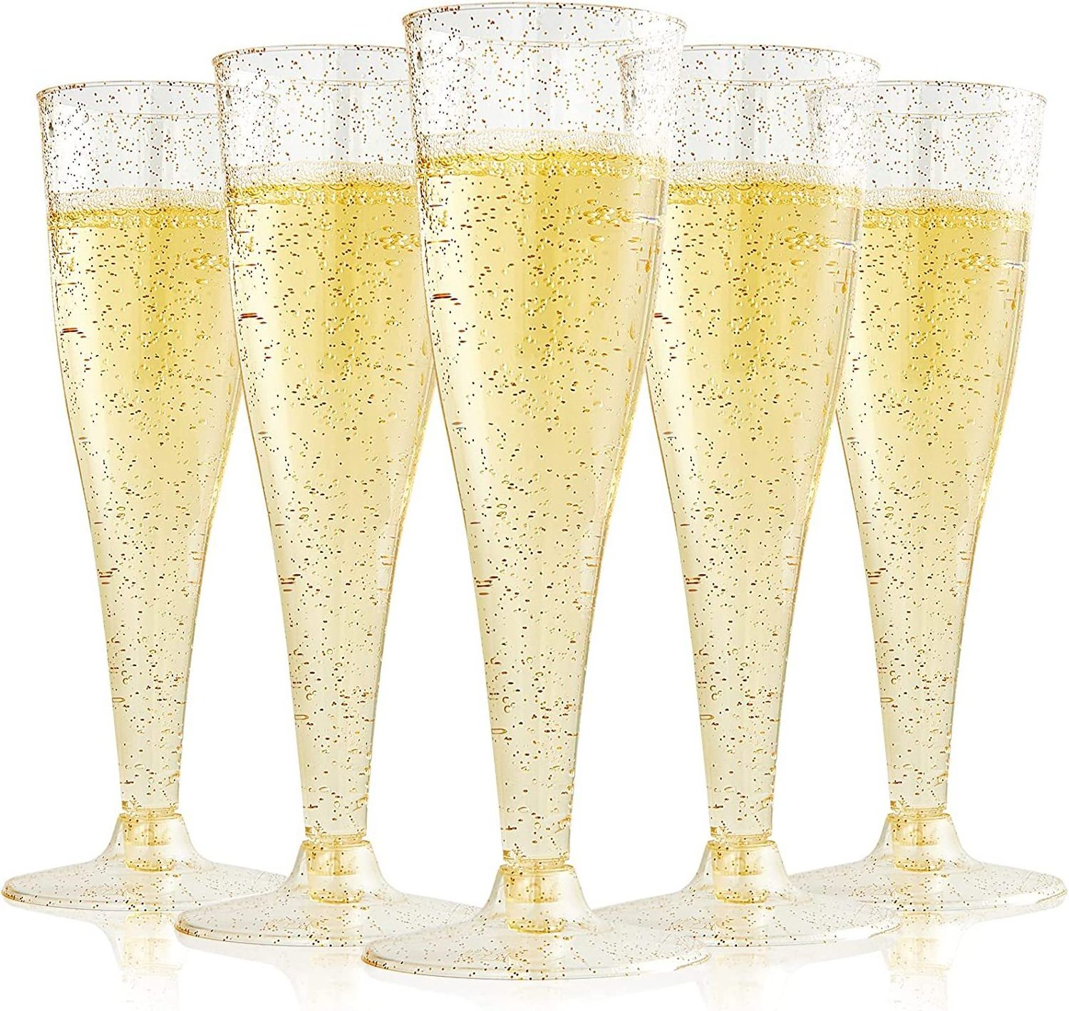 DD1091  Disposable 4.5OZ Glitter Party Cocktail Wine Cups Decor Clear Toasting Wedding Glasses Plastic Champagne Flutes Goblets