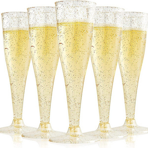 DD1091  Disposable 4.5OZ Glitter Party Cocktail Wine Cups Decor Clear Toasting Wedding Glasses Plastic Champagne Flutes Goblets