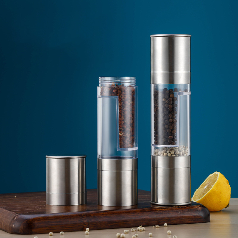 WXL710 Sea Salt Pepper Spice Manual Grinder Kitchen Tools Stainless Steel Double Head 2-in-1 Pepper Grinder