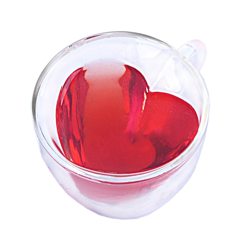 O351 Heart Love Shaped Double Wall Glass Mug Resistant Tea Mug Milk Lemon Juice Cup Drinkware Lover Coffee Cups