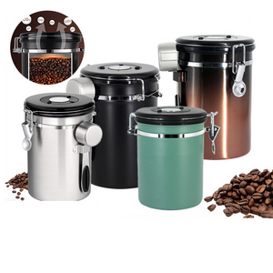 DD1280  304 Stainless Steel Food Storage Containers With Exhaust Valve Seal Pot Dust Proof Coffee Bean Powder Sealed Tank