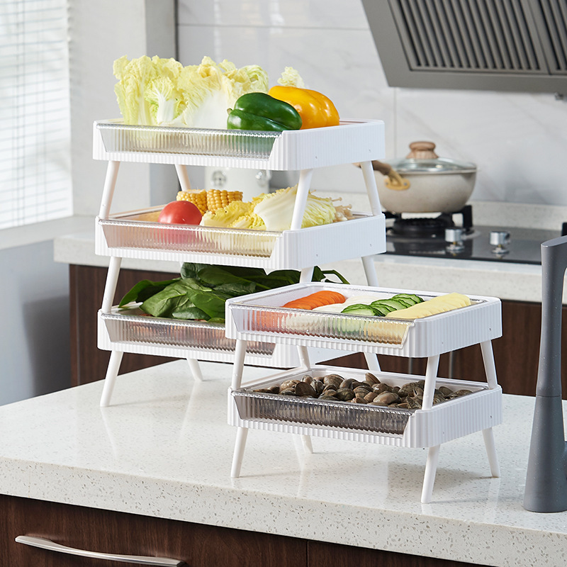 DD416 Hot Pot Dish Holders White Plastic Kitchen Storage Shelf Tray Multilayer Collapsible Drain Dish Racks