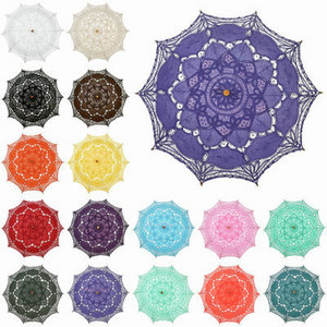 P265 Colourful Cotton Bridal Parasol Handmade Battenburg Lace Embroidery Sun Umbrella Wedding Party Decoration Umbrella