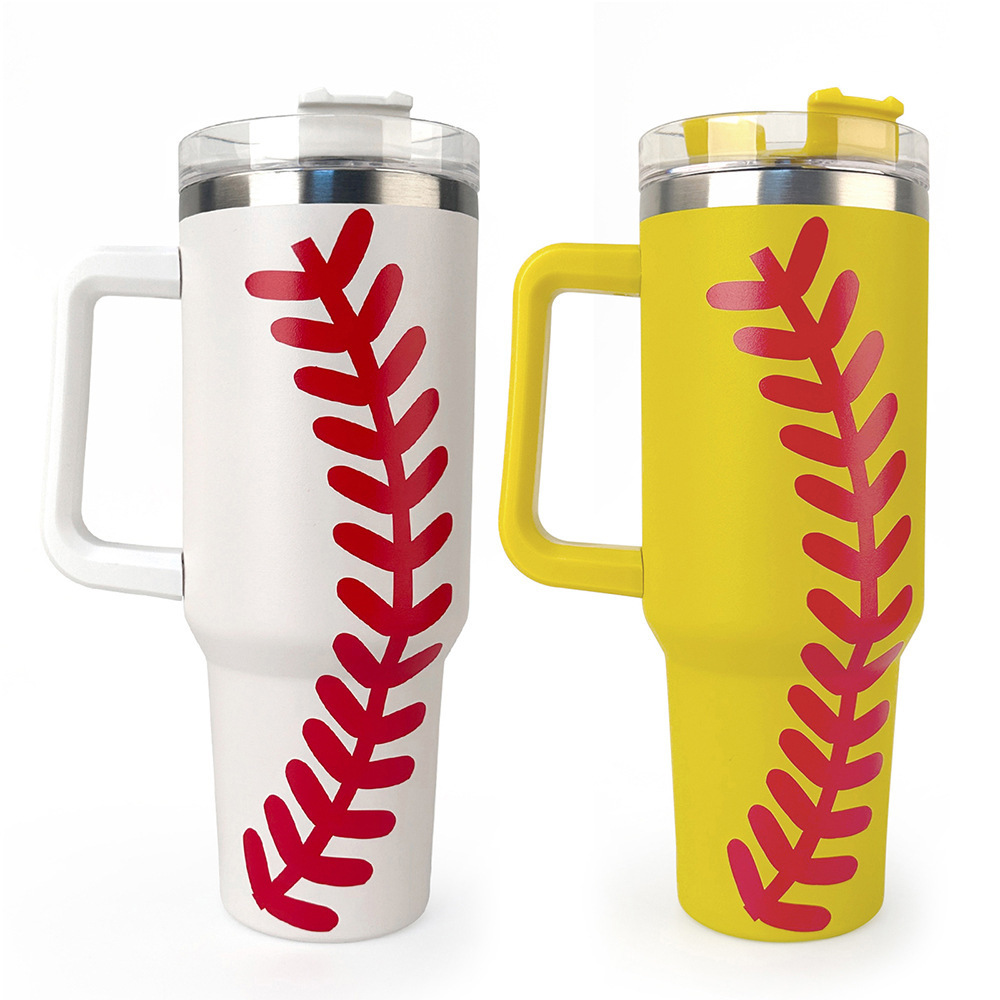 DD1753   Double Wall Vacuum Sealed Stainless Steel Cup Iced Tea Coffee 40oz Insulated Travel Mug Baseball Tumbler with Handle