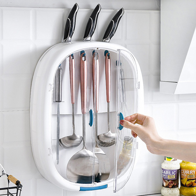 E1679 Multifunction Simple Plastic Spatula Cutter Storage Rack Plastic Kitchen Magnetic Wall Mounted Drain Knife Storage Baskets