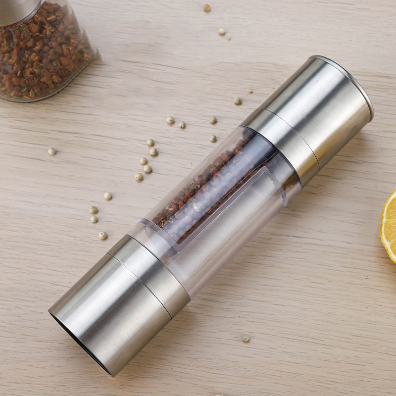 WXL710 Sea Salt Pepper Spice Manual Grinder Kitchen Tools Stainless Steel Double Head 2-in-1 Pepper Grinder