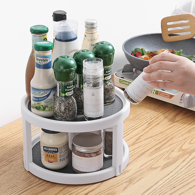 LMK264 Kitchen Cabinet Rotating Spice Rack Spice Jar Seasoning Bottle Organizer Single/Double Tier Plastic Cabinet Organizer