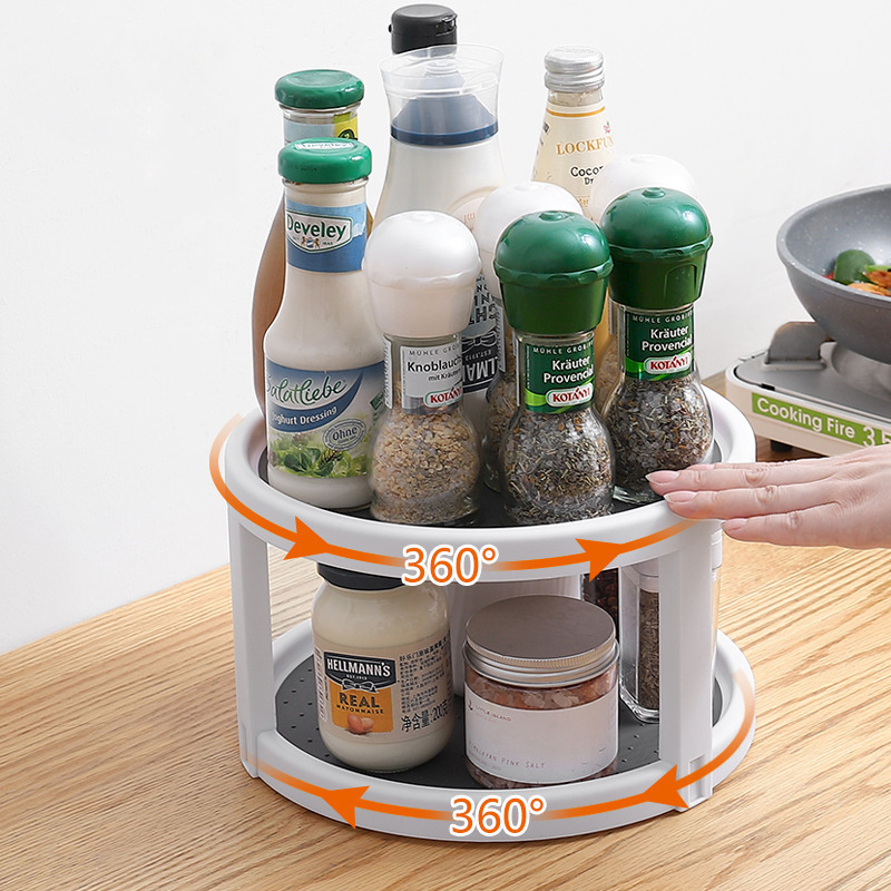 LMK264 Kitchen Cabinet Rotating Spice Rack Spice Jar Seasoning Bottle Organizer Single/Double Tier Plastic Cabinet Organizer