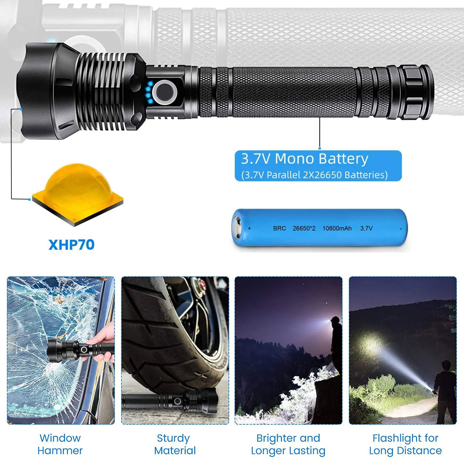 powerful 10W 10000 lumens 5Modes Waterproof Camping outdoor Tactical Torch flash light LED USB Rechargeable flashlights