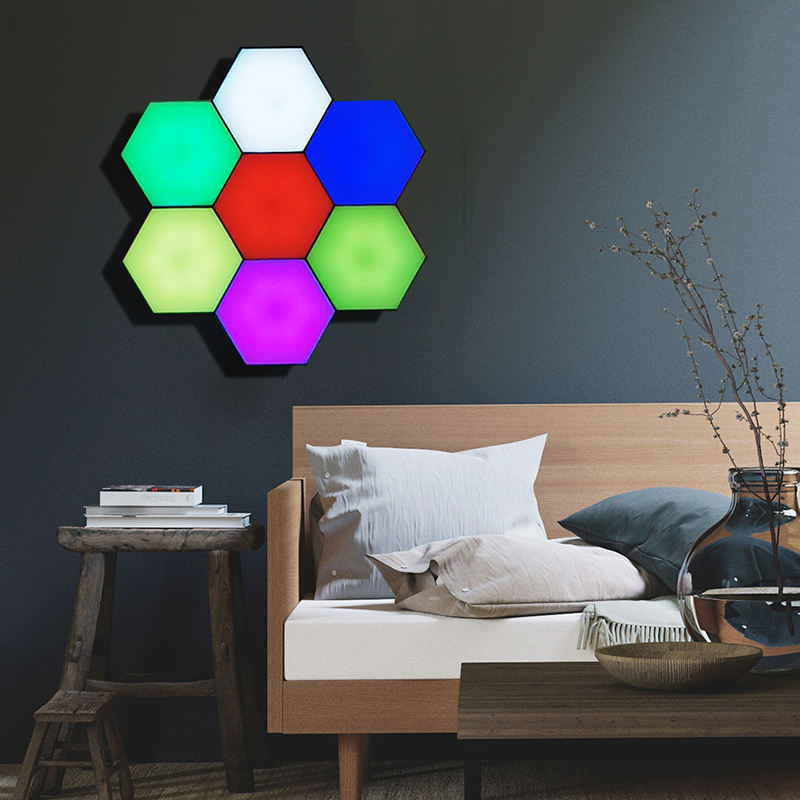 Hot selling LED panel hexagonal wall lamp DIY geometric splicing hexagonal honeycomb night light with remote control