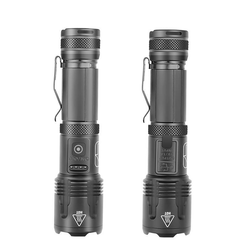 High lumen aluminum alloy USB charging LED flashlight supports input and output with telescopic zoom waterproof flashlight