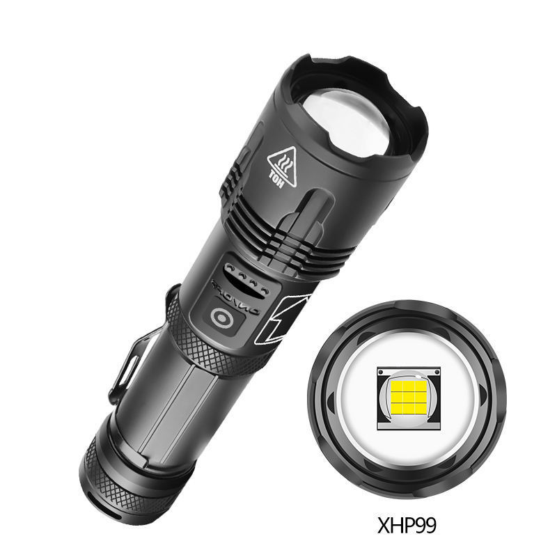 High lumen aluminum alloy USB charging LED flashlight supports input and output with telescopic zoom waterproof flashlight