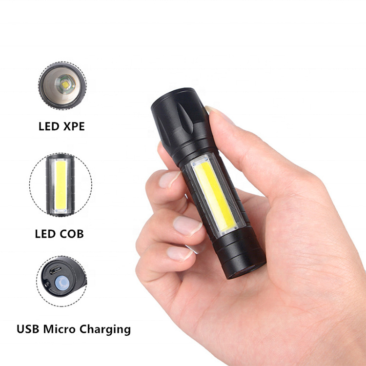 Waterproof 5W COB LED Pocket EDC Mini Aluminum Zoom Torch Light, Multi-Function Rechargeable Mini Flashlight With COB Side Light