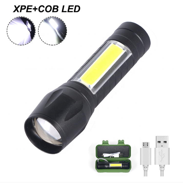 Waterproof 5W COB LED Pocket EDC Mini Aluminum Zoom Torch Light, Multi-Function Rechargeable Mini Flashlight With COB Side Light