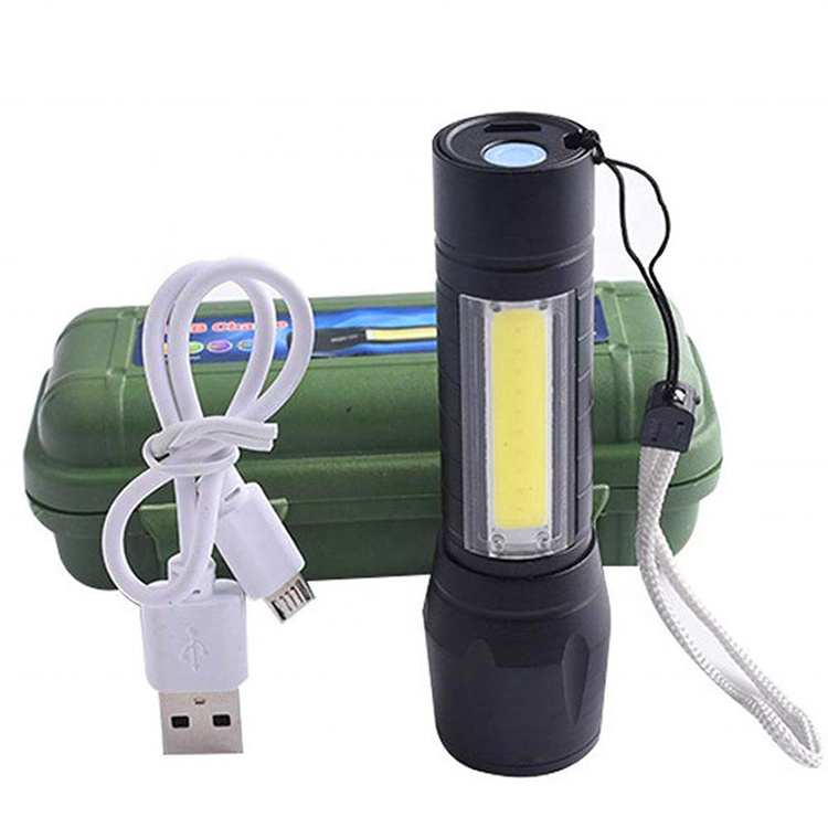 Waterproof 5W COB LED Pocket EDC Mini Aluminum Zoom Torch Light, Multi-Function Rechargeable Mini Flashlight With COB Side Light