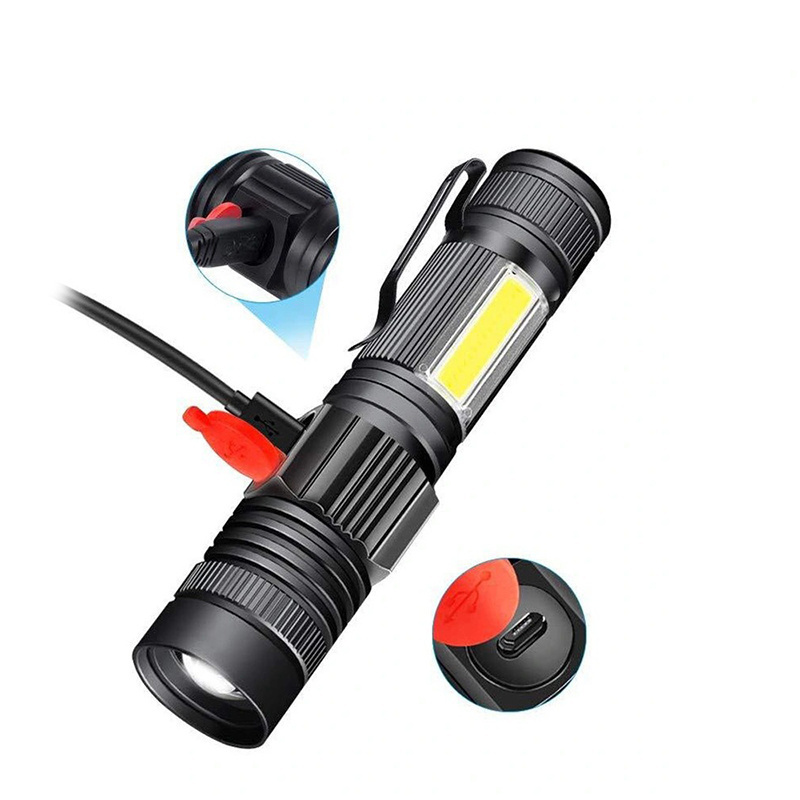 Clip shoulder battery operated rechargeable strong usb portable led tactical torch flashlight