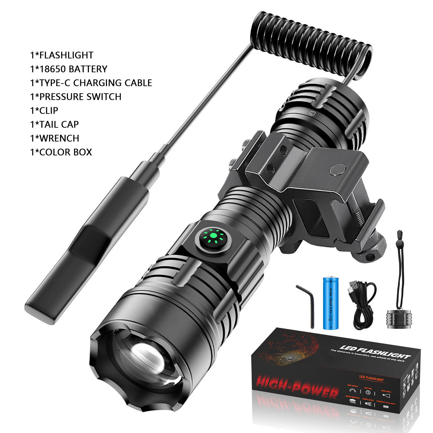 lampe de poche tactique professionnelle 5000 Lumens style rechargeable tactical led torch flashlight