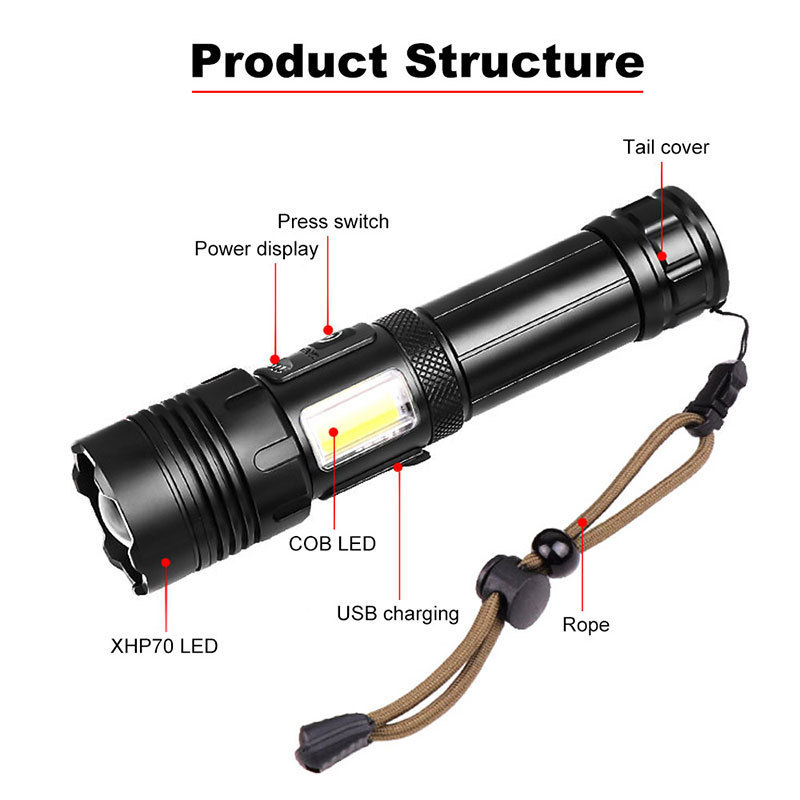 Hot Sale Home Multitool Super Bright Emergency Led Small Sun Flashlight Rechargeable xhp70 led flashlight 10000 lumens